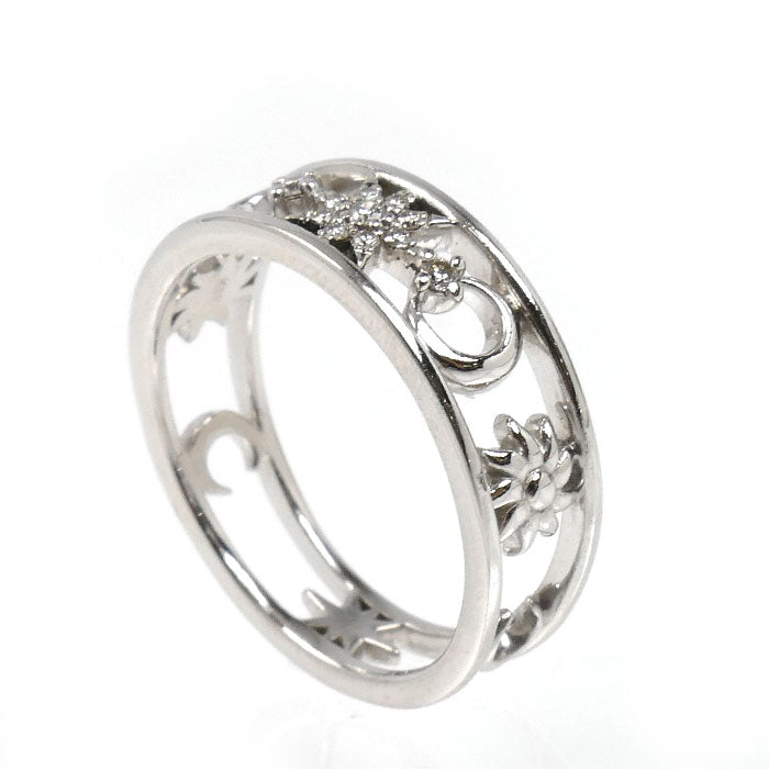 STAR JEWELRY スタージュエリー K18WG ホワイトゴールド ムーン＆サン リング・指輪 ダイヤモンド0.04ct 8号 3.0g レディース【中古】【美品】