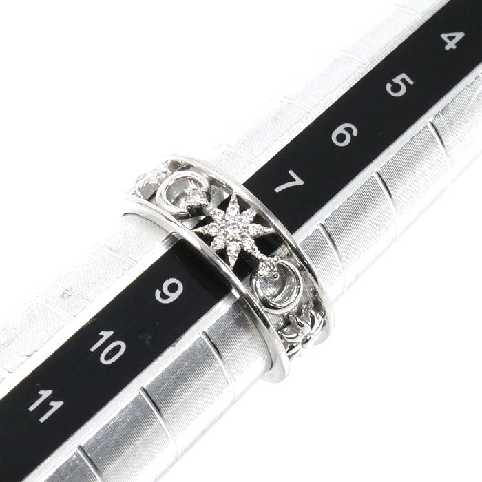 STAR JEWELRY スタージュエリー K18WG ホワイトゴールド ムーン＆サン リング・指輪 ダイヤモンド0.04ct 8号 3.0g レディース【中古】【美品】