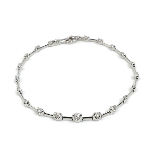 K18WG ホワイトゴールド ステーション ブレスレット ダイヤモンド1.00ct 6.7g 18.5cm レディース【中古】【美品】