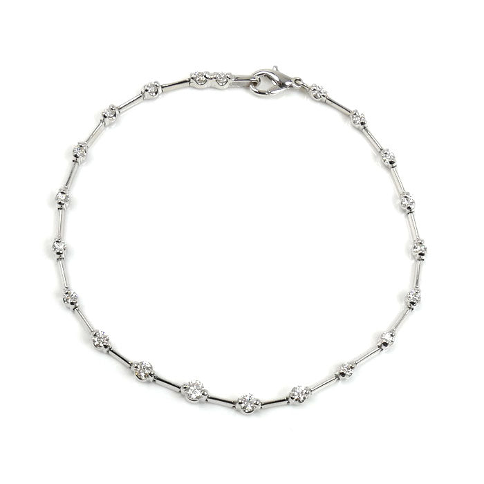 K18WG ホワイトゴールド ステーション ブレスレット ダイヤモンド1.00ct 6.7g 18.5cm レディース【中古】【美品】