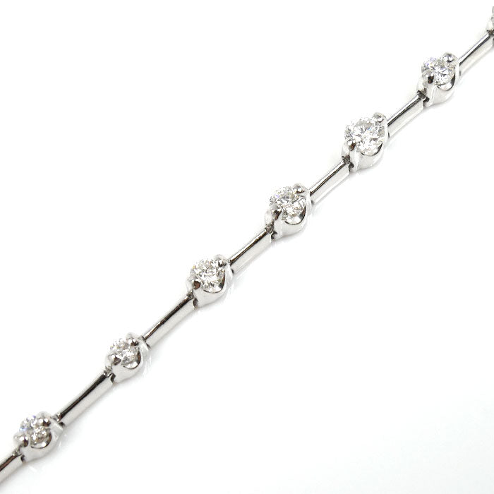 K18WG ホワイトゴールド ステーション ブレスレット ダイヤモンド1.00ct 6.7g 18.5cm レディース【中古】【美品】