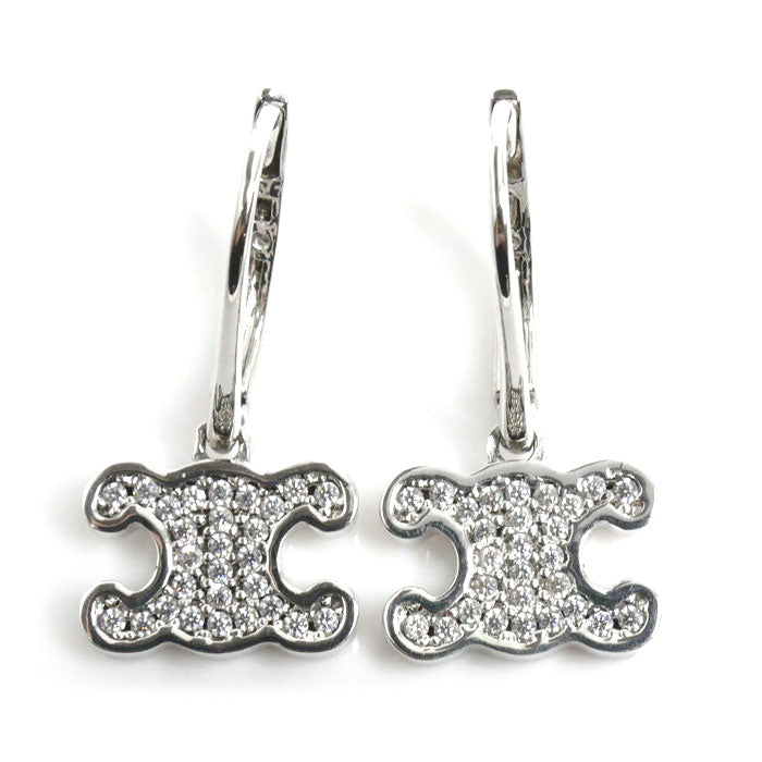 CELINE セリーヌ 真鍮 クリスタル トリオンフ ラインストーン ピアス 460GC6BZI.36SI レディース【中古】