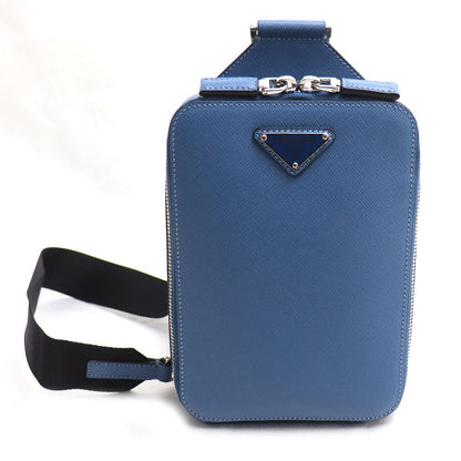 PRADA プラダ ブリック サフィアーノ ワンショルダー ボディバッグ ブルー 2VZ106 メンズ【中古】【美品】
