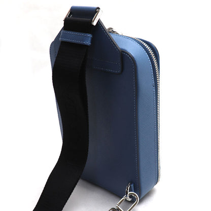 PRADA プラダ ブリック サフィアーノ ワンショルダー ボディバッグ ブルー 2VZ106 メンズ【中古】【美品】