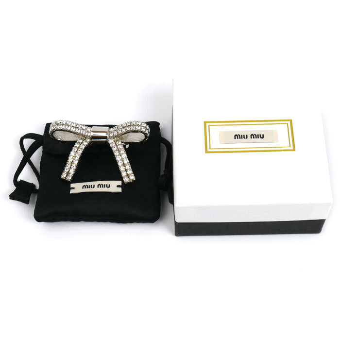 MIUMIU ミュウミュウ クリスタル リボン バレッタ 5JF029 レディース【中古】【美品】
