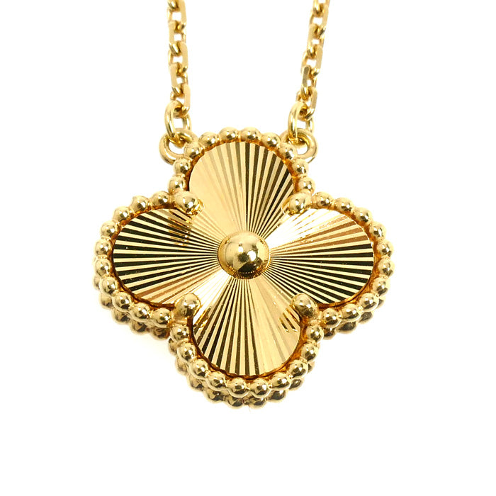 Van Cleef & Arpels ヴァンクリーフ＆アーペル K18YG イエローゴールド ヴィンテージ アルハンブラ ギョーシェ ネックレス ARP4KL00 6.6g 37/42cm レディース【中古】