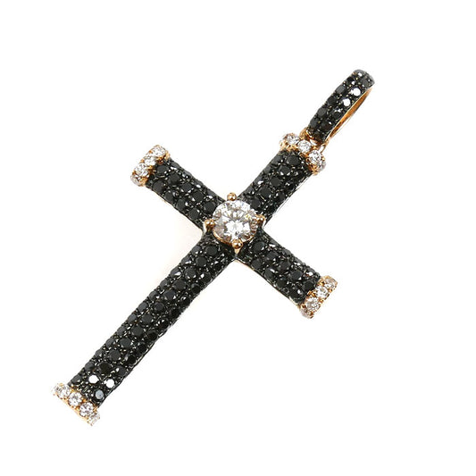 K18PG ピンクゴールド クロス ペンダントトップ ダイヤモンド0.226ct/0.13ct ブラックダイヤモンド0.66ct 3.5g ユニセックス【中古】【美品】