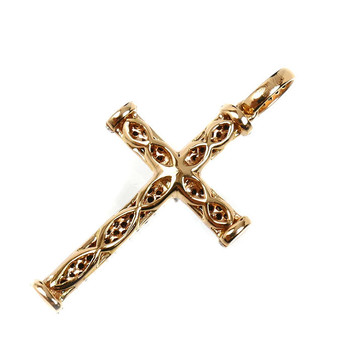 K18PG ピンクゴールド クロス ペンダントトップ ダイヤモンド0.226ct/0.13ct ブラックダイヤモンド0.66ct 3.5g ユニセックス【中古】【美品】