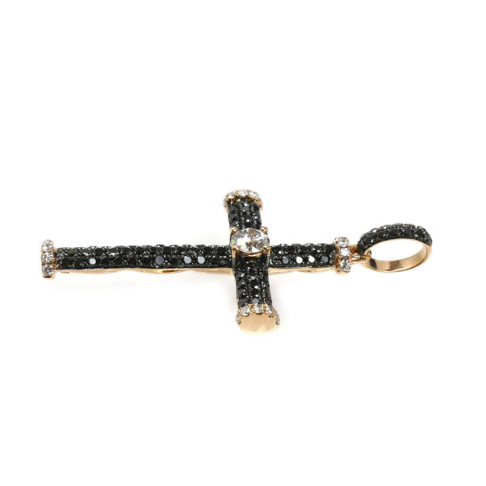 K18PG ピンクゴールド クロス ペンダントトップ ダイヤモンド0.226ct/0.13ct ブラックダイヤモンド0.66ct 3.5g ユニセックス【中古】【美品】