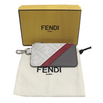 FENDI フェンディ ズッカ カードケース コインケース グレー ホワイト レッド 7M0343 メンズ【中古】【美品】