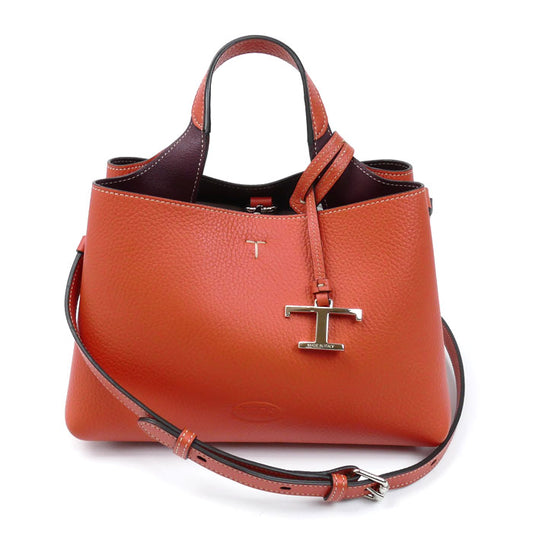 TOD’S トッズ Tタイムレス マイクロ 2Wayショルダーバッグ オレンジ XBWAPAEL000QRI レディース【中古】【美品】