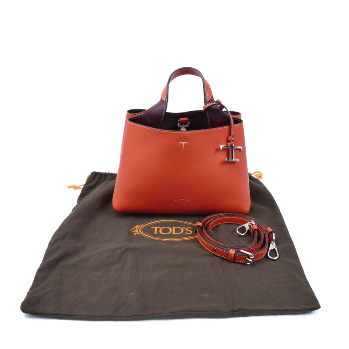TOD’S トッズ Tタイムレス マイクロ 2Wayショルダーバッグ オレンジ XBWAPAEL000QRI レディース【中古】【美品】