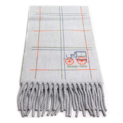 HERMES エルメス グラン・ブロデ・ベルリンヌ マフラー グレー グリ・デュ・ノール H259149S 01 レディース【中古】【美品】