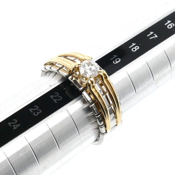 Pt900プラチナ K18YG イエローゴールド リング・指輪 ダイヤモンド0.38ct 21号 10.8g メンズ【中古】【美品】