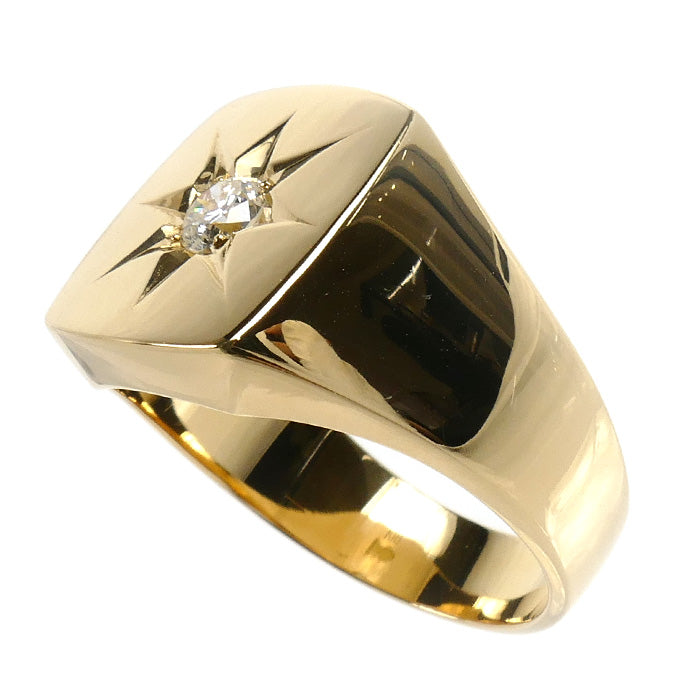 K18YG イエローゴールド 印台 リング・指輪 ダイヤモンド0.306ct 22号 19.7g メンズ【中古】【美品】