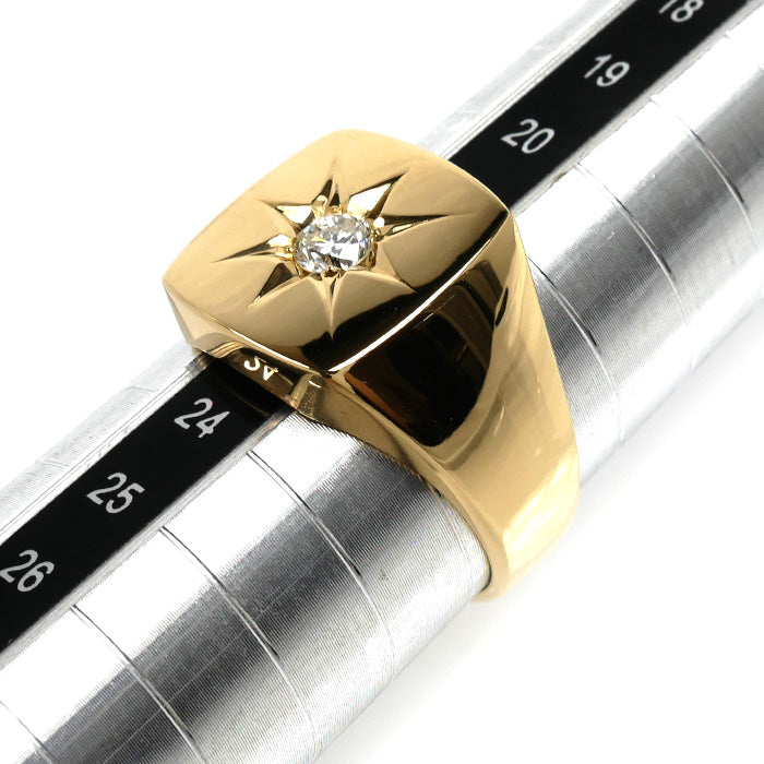 K18YG イエローゴールド 印台 リング・指輪 ダイヤモンド0.306ct 22号 19.7g メンズ【中古】【美品】