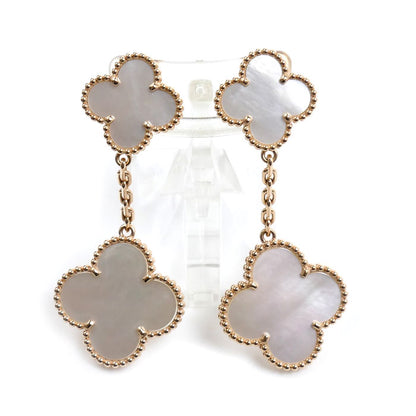 Van Cleef & Arpels ヴァンクリーフ＆アーペル K18PG ピンクゴールド マジックアルハンブラ 2モチーフ マザーオブパール ピアス VCARP3SJ00 14.6g セミオーダー品 レディース【中古】【美品】