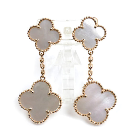 Van Cleef & Arpels ヴァンクリーフ＆アーペル K18PG ピンクゴールド マジックアルハンブラ 2モチーフ マザーオブパール ピアス VCARP3SJ00 14.6g セミオーダー品 レディース【中古】【美品】