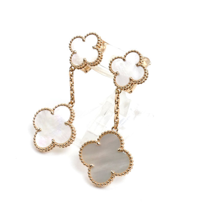 Van Cleef & Arpels ヴァンクリーフ＆アーペル K18PG ピンクゴールド マジックアルハンブラ 2モチーフ マザーオブパール ピアス VCARP3SJ00 14.6g セミオーダー品 レディース【中古】【美品】