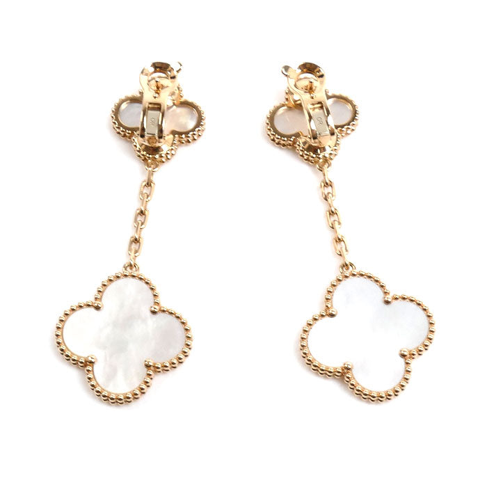Van Cleef & Arpels ヴァンクリーフ＆アーペル K18PG ピンクゴールド マジックアルハンブラ 2モチーフ マザーオブパール ピアス VCARP3SJ00 14.6g セミオーダー品 レディース【中古】【美品】