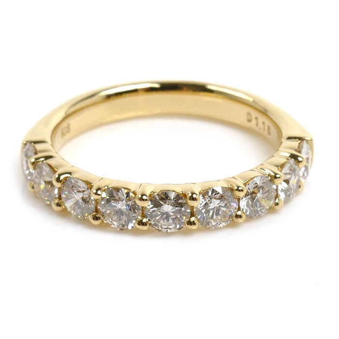 K18YG イエローゴールド ハーフエタニティ リング・指輪 ダイヤモンド1.15ct 12号 4.0g レディース【中古】【美品】