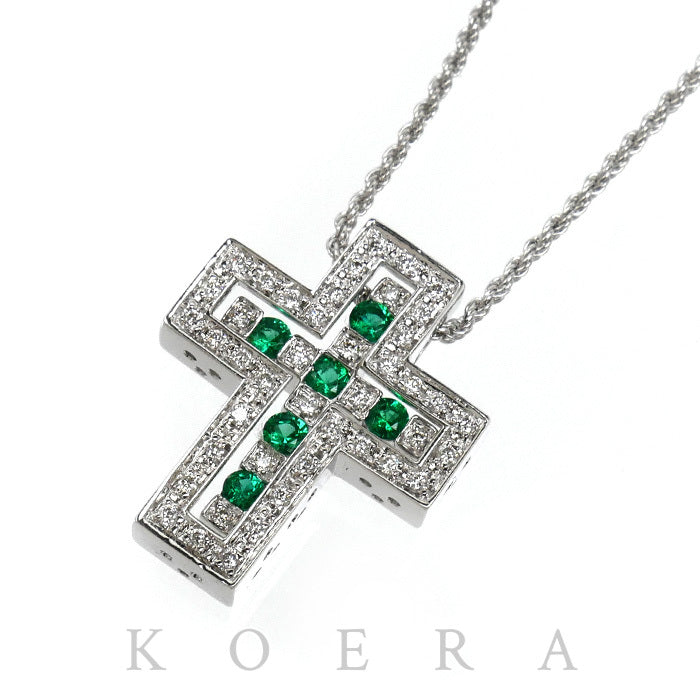 Damiani ダミアーニ K18WG ホワイトゴールド ベルエポック S ネックレス ダイヤモンド エメラルド 10.7g 41/50cm レディース【中古】【美品】