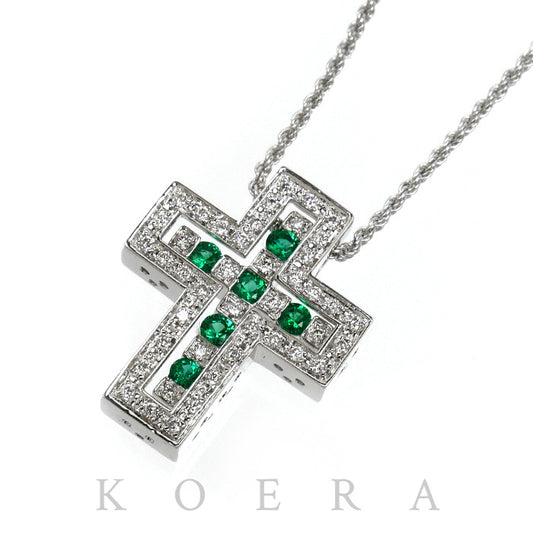 Damiani ダミアーニ K18WG ホワイトゴールド ベルエポック S ネックレス ダイヤモンド エメラルド 10.7g 41/50cm レディース【中古】【美品】