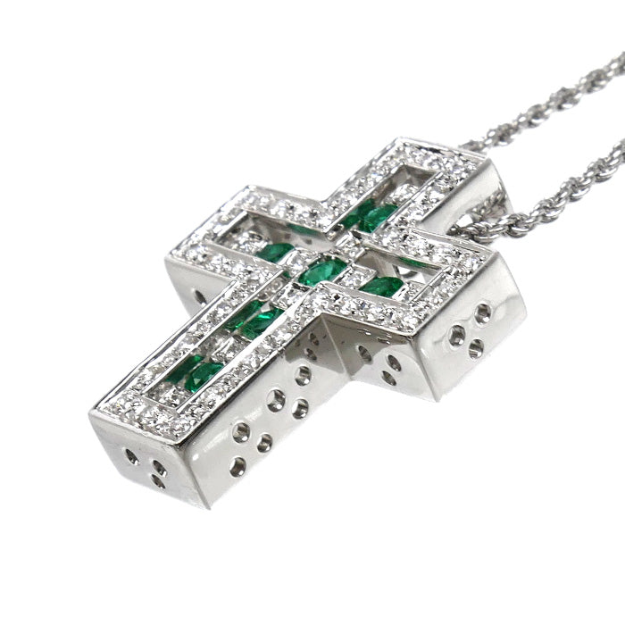 Damiani ダミアーニ K18WG ホワイトゴールド ベルエポック S ネックレス ダイヤモンド エメラルド 10.7g 41/50cm レディース【中古】【美品】