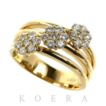 K18YG イエローゴールド リング・指輪 ダイヤモンド0.55ct 12号 5.8g フラワーモチーフ レディース【中古】【美品】