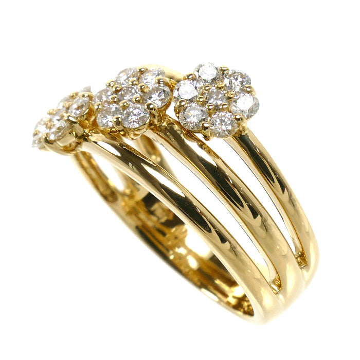 K18YG イエローゴールド リング・指輪 ダイヤモンド0.55ct 12号 5.8g フラワーモチーフ レディース【中古】【美品】