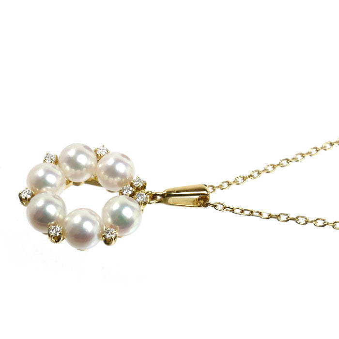 MIKIMOTO ミキモト K18YG イエローゴールド サークル リース ネックレス PP-10990AK アコヤパール約5.4mm 4.6g 38cm レディース【中古】