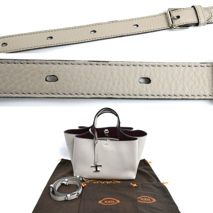 TOD’S トッズ T タイムレス レザー バッグ ミニ 2Wayショルダーバッグ グレージュ/バーガンディ XBWAPAFL100 QRI レディース【中古】