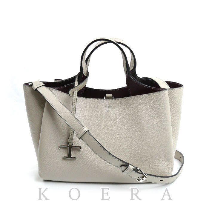 TOD’S トッズ T タイムレス レザー バッグ ミニ 2Wayショルダーバッグ グレージュ/バーガンディ XBWAPAFL100 QRI レディース【中古】