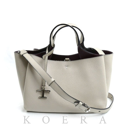 TOD’S トッズ T タイムレス レザー バッグ ミニ 2Wayショルダーバッグ グレージュ/バーガンディ XBWAPAFL100 QRI レディース【中古】