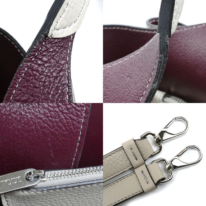 TOD’S トッズ T タイムレス レザー バッグ ミニ 2Wayショルダーバッグ グレージュ/バーガンディ XBWAPAFL100 QRI レディース【中古】