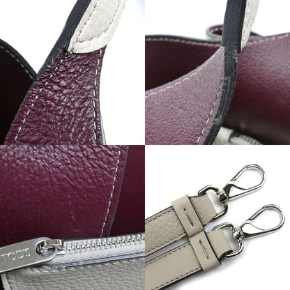 TOD’S トッズ T タイムレス レザー バッグ ミニ 2Wayショルダーバッグ グレージュ/バーガンディ XBWAPAFL100 QRI レディース【中古】