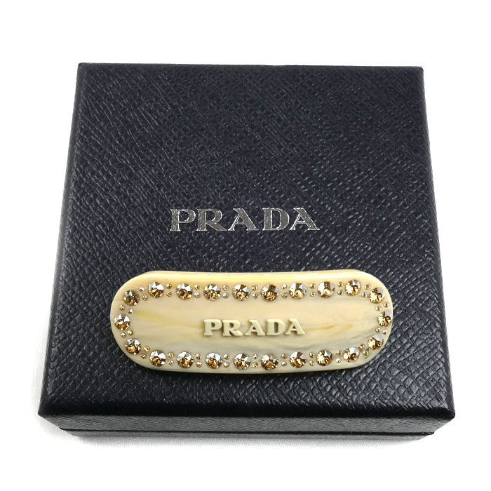 PRADA プラダ 真鍮 ラインストーン プレックス ヘアクリップ バレッタ 1IF043_2CD0_F0304 レディース【中古】