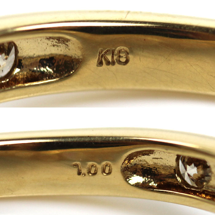 K18YG イエローゴールド V字 リング・指輪 ダイヤモンド1.00ct 15号 2.2g レディース【中古】