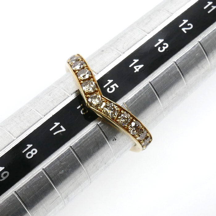 K18YG イエローゴールド V字 リング・指輪 ダイヤモンド1.00ct 15号 2.2g レディース【中古】