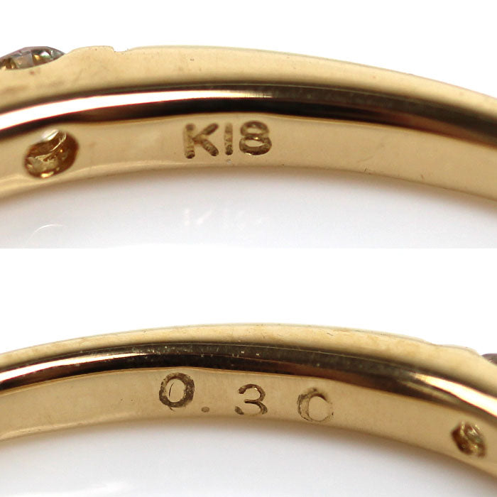 K18YG イエローゴールド ハーフエタニティ リング・指輪 ダイヤモンド0.30ct 6.5号 1.2g レディース【中古】