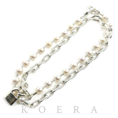 TIFFANY&Co. ティファニー シルバー925 ハードウェア パールロック ネックレス パール 53.6g 60cm レディース【中古】【美品】