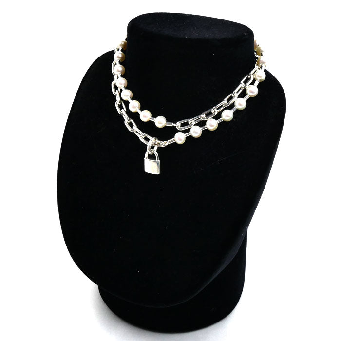 TIFFANY&Co. ティファニー シルバー925 ハードウェア パールロック ネックレス パール 53.6g 60cm レディース【中古】【美品】