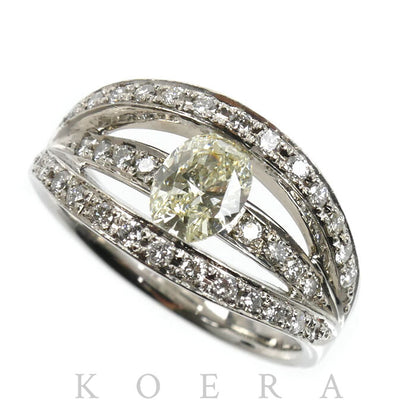 Pt900プラチナ リング・指輪 ダイヤモンド0.617ct/0.41ct 13.5号 8.7g レディース【中古】【美品】