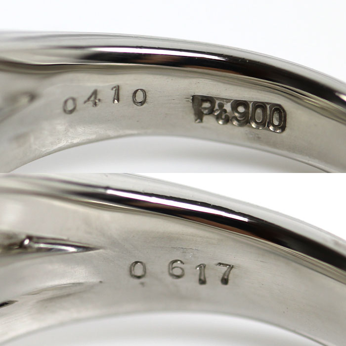 Pt900プラチナ リング・指輪 ダイヤモンド0.617ct/0.41ct 13.5号 8.7g レディース【中古】【美品】
