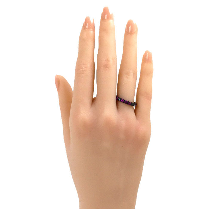 K18WG ホワイトゴールド リング・指輪 ガーネット0.40ct ルビー0.55ct 12号 3.4g ブラックコーティング レディース【中古】【美品】