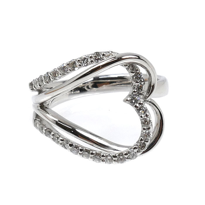 K18WG ホワイトゴールド ハート ダイヤ リング・指輪 ダイヤモンド0.50ct 11号 5.8g レディース【中古】【美品】