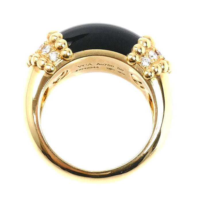 Van Cleef & Arpels ヴァンクリーフ＆アーペル K18YG イエローゴールド ペルレ クルール リング・指輪 VCARP7SH50 ダイヤモンド オニキス 10号 50 10.7g レディース【中古】【美品】