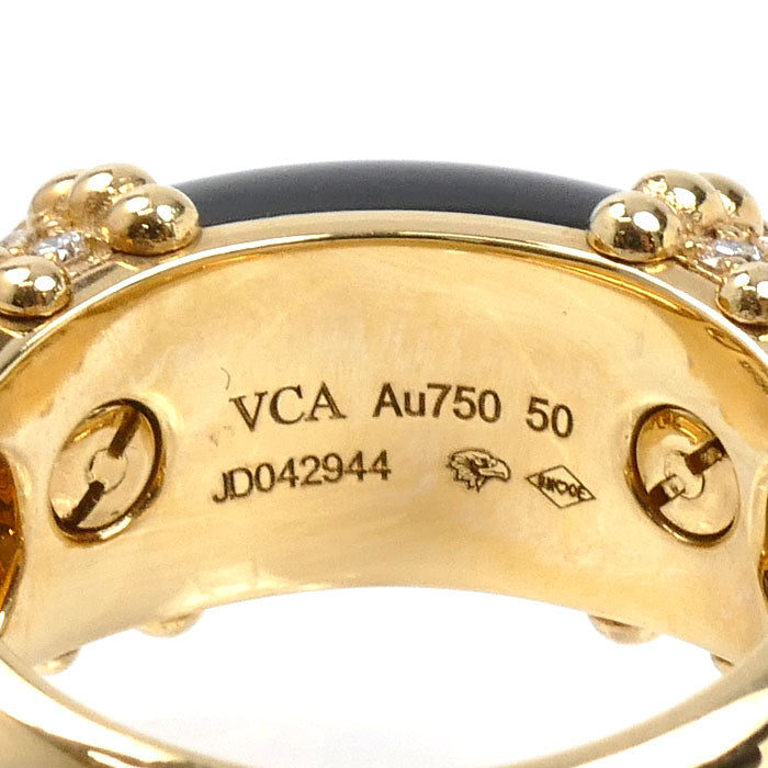 Van Cleef & Arpels ヴァンクリーフ＆アーペル K18YG イエローゴールド ペルレ クルール リング・指輪 VCARP7SH50 ダイヤモンド オニキス 10号 50 10.7g レディース【中古】【美品】