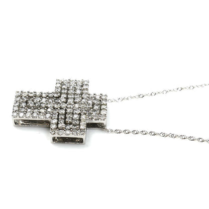K18WG ホワイトゴールド クロス ダイヤ ネックレス ダイヤモンド0.46ct/0.38ct/0.16ct 4.7g 42cm レディース【中古】