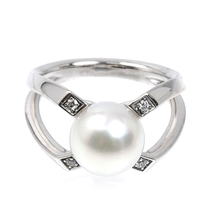 MIKIMOTO ミキモト K18WG ホワイトゴールド Mコレクション リング・指輪 PYR-1809U アコヤパール約8.6mm ダイヤモンド 10号 6.3g レディース【中古】【美品】